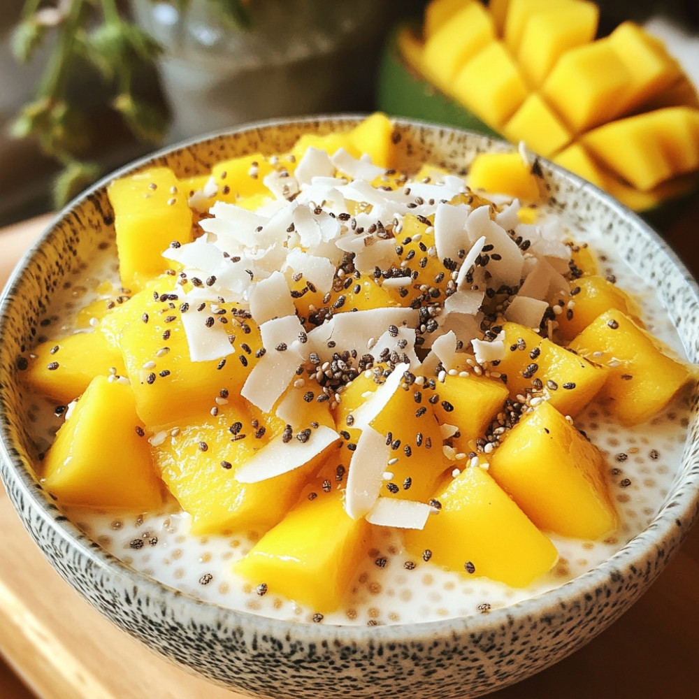 Pudding de chia au lait de coco et mangue