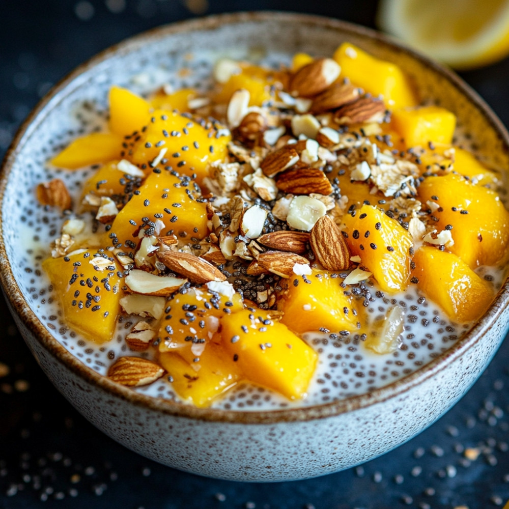 Pudding mangue-chia au muesli