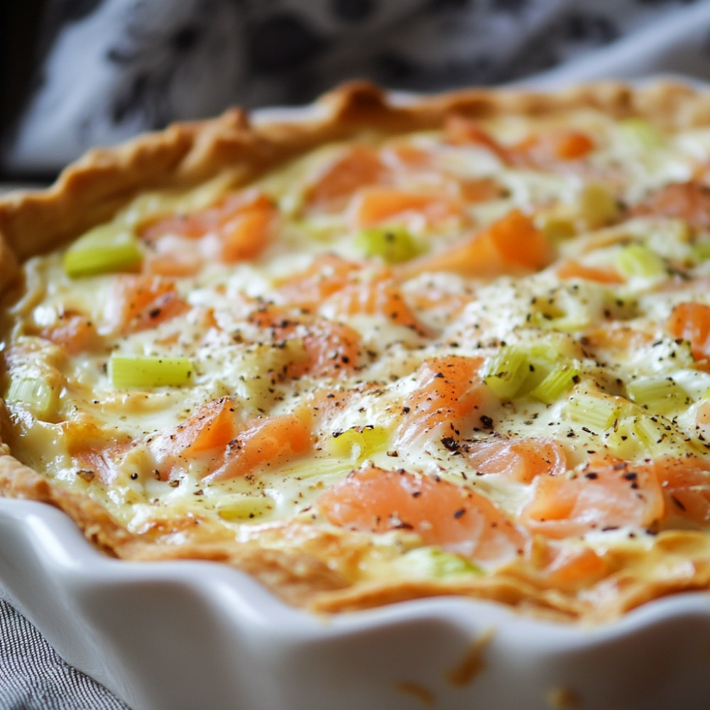 Quiche aux poireaux et au saumon fumé