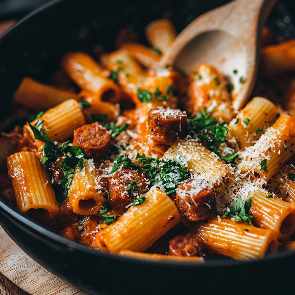 Rigatoni aux tomates et saucisses italiennes