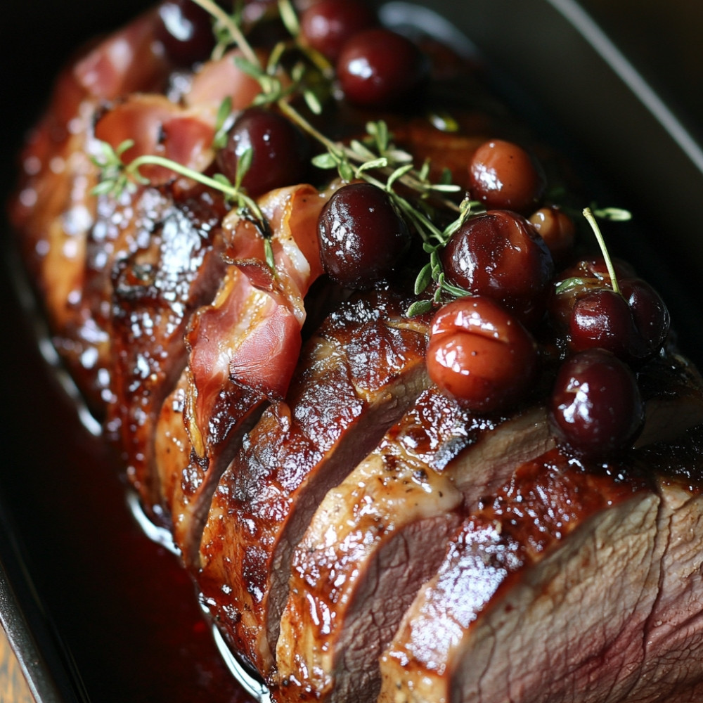 Rôti de veau au prosciutto crudo et sauce aux cerises