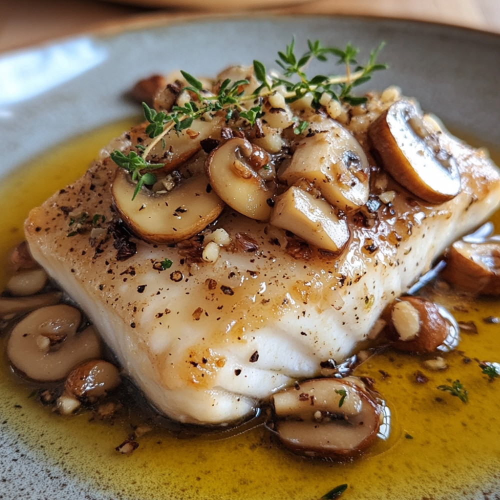 Saint-Pierre contisé de champignons, copeaux crus, éclats de noisettes