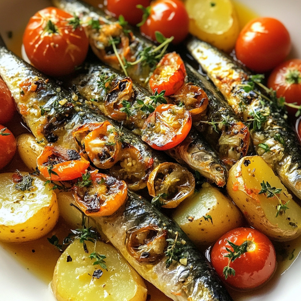 Sardines, pommes de terre et tomates cerises