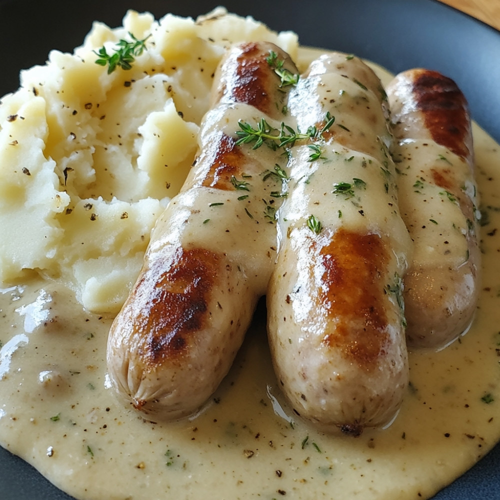 Saucisses et purée avec sa sauce