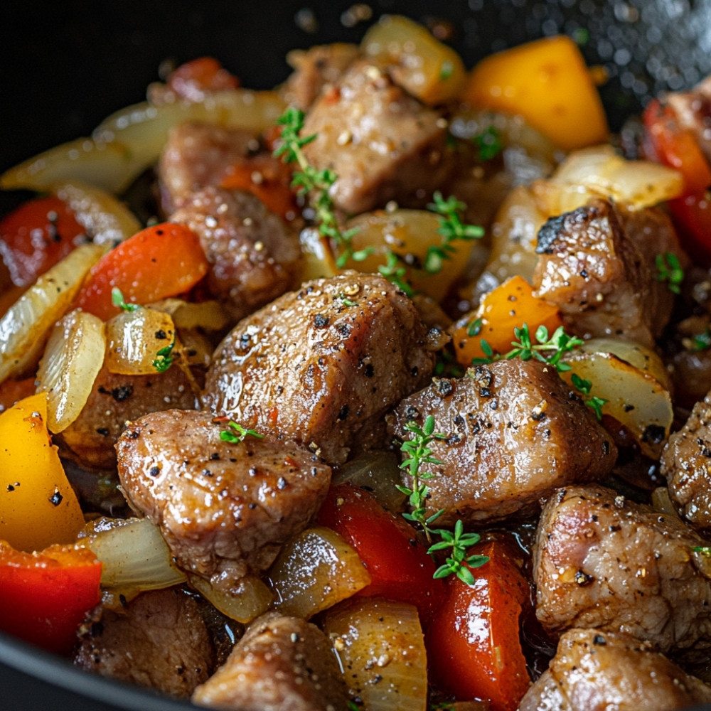 Sauté de porc aux oignons et poivrons