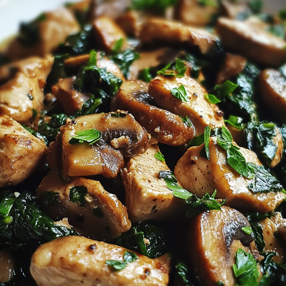 Sauté de poulet aux champignons et épinards à la crème