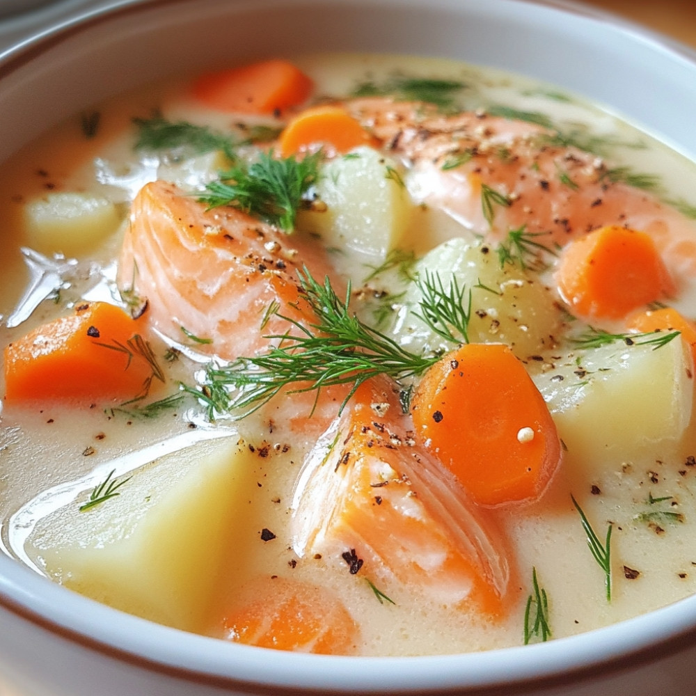 Soupe finlandaise au saumon, carottes et pommes de terre