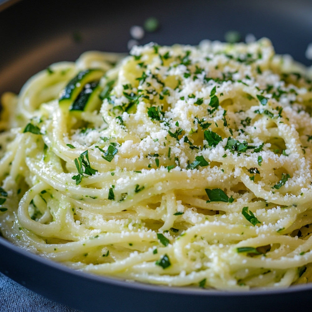 Spaghettis à la crème de courgette