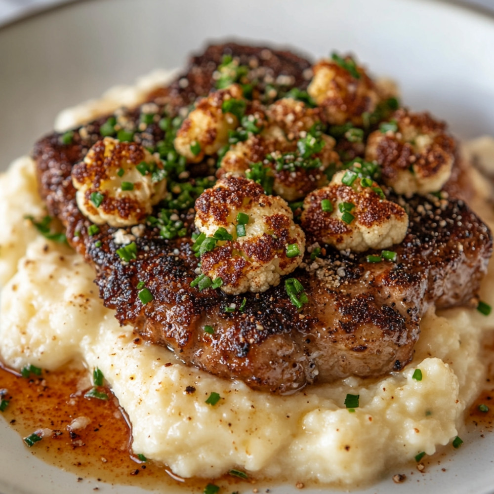 Steak de chou-fleur et chou-fleur en purée