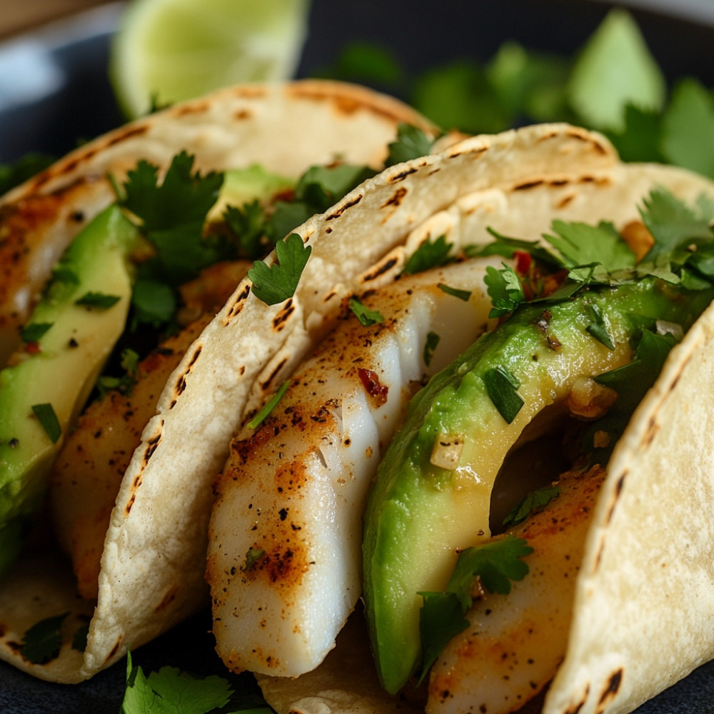 Tacos au cabillaud, avocat, coriandre