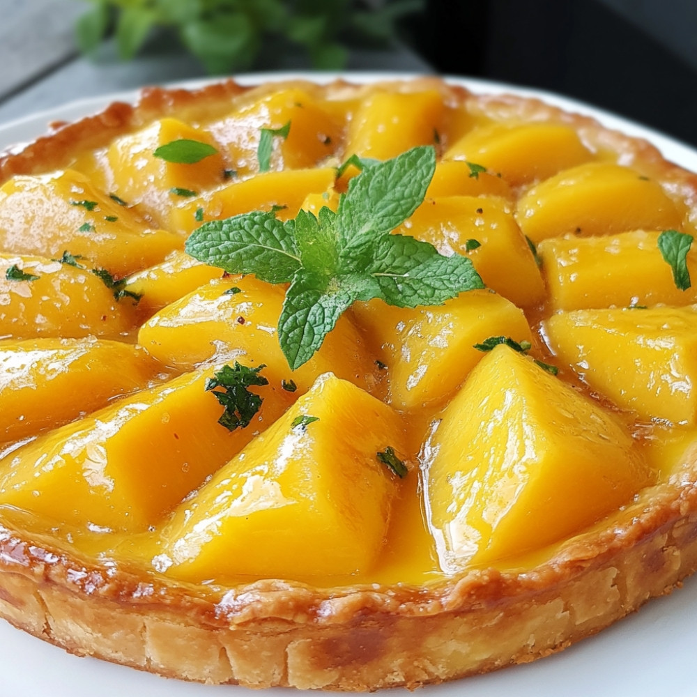 Tarte Tatin à la mangue et mascarpone à la menthe