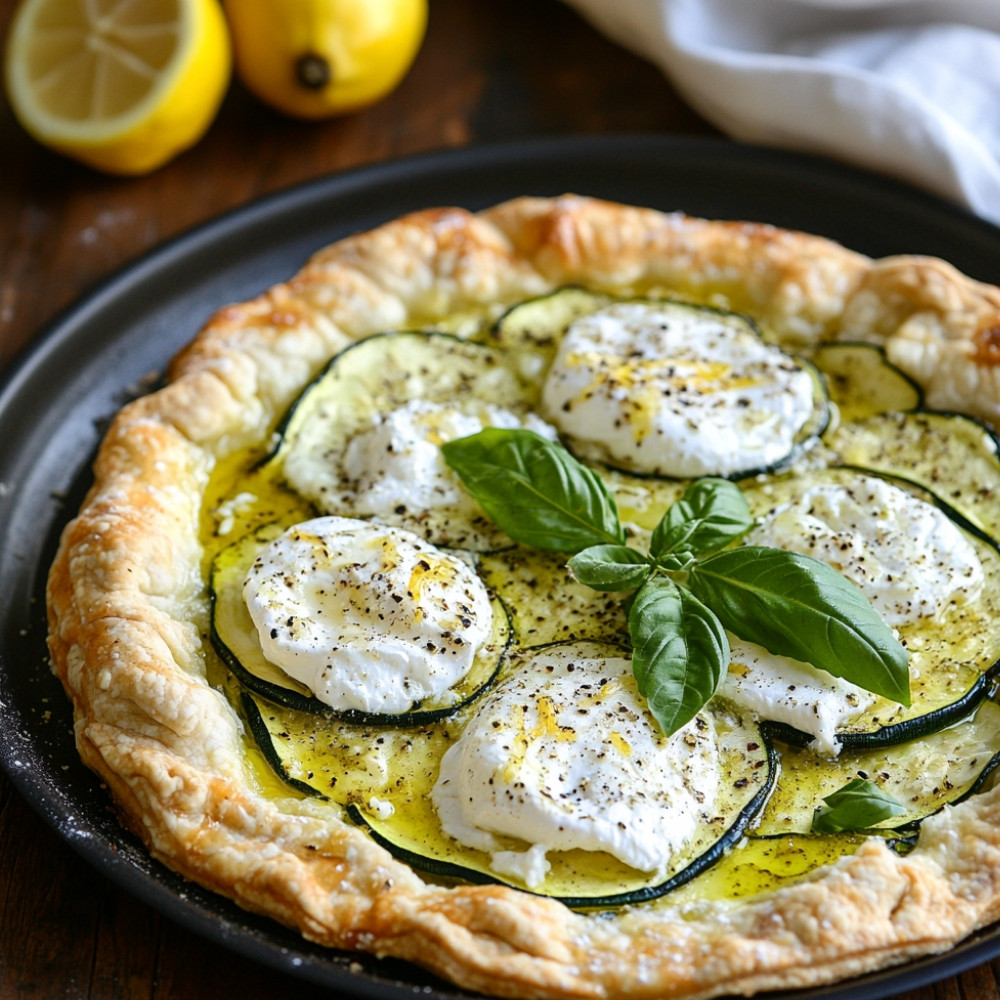 Tarte rustique courgette, burrata et parmesan