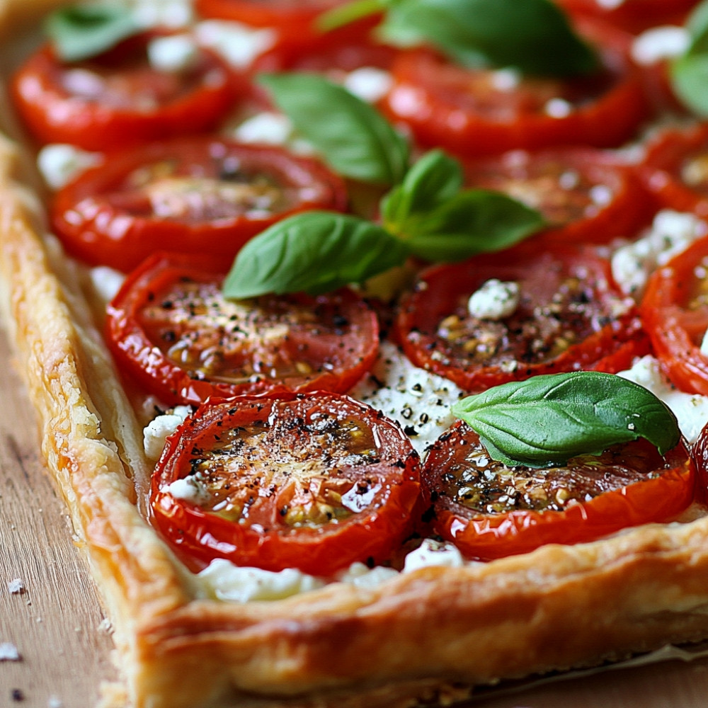 Tarte salée aux tomates, chèvre et basilic