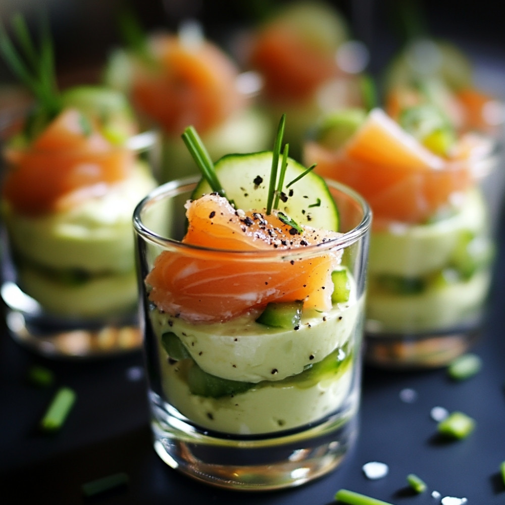 Verrines mascarpone avocat saumon au citron vert