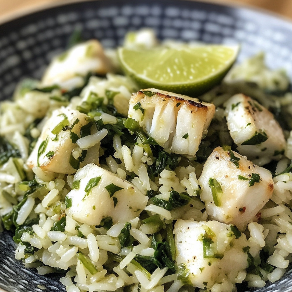 Riz vert aux épinards et poisson poêlé