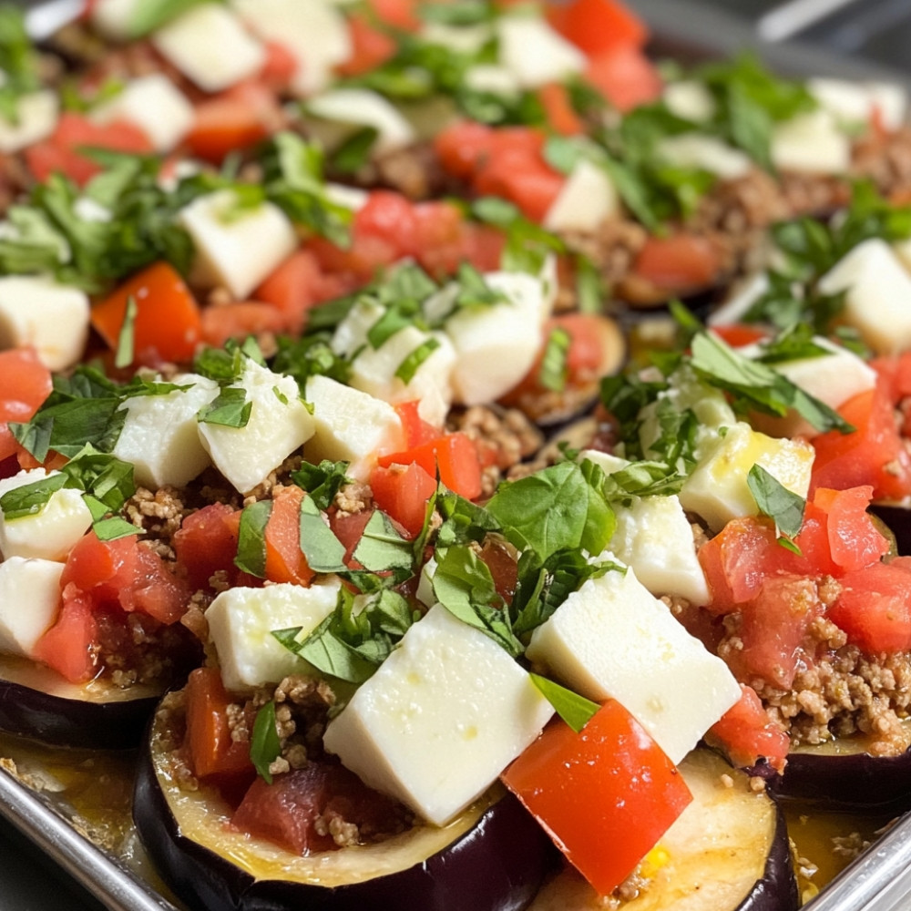 Aubergines farcies au veau à la tomate et à la mozzarella