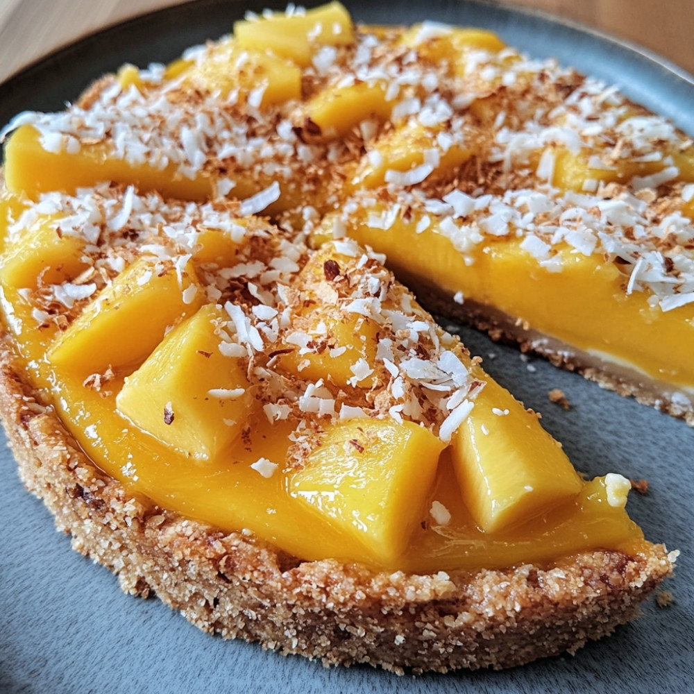 Cheesecake cru à la mangue et à la noix de coco