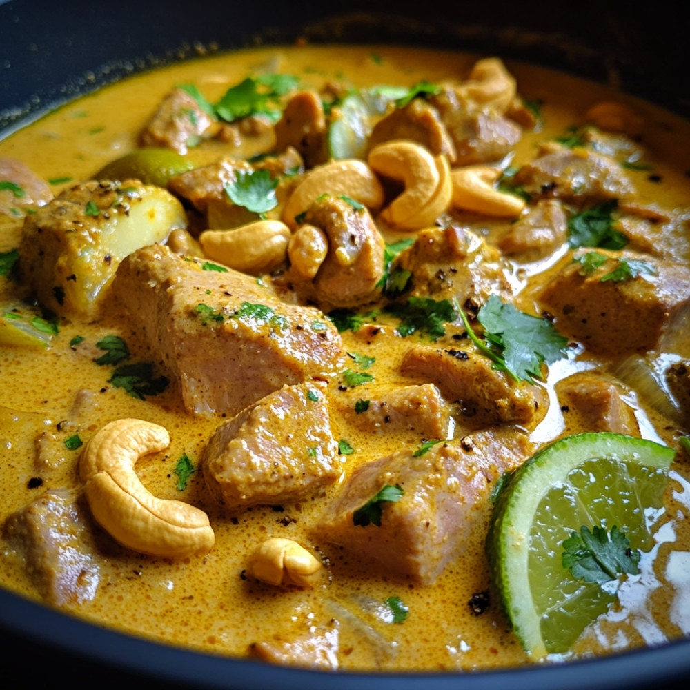 Curry de porc léger au lait de coco et noix de cajou