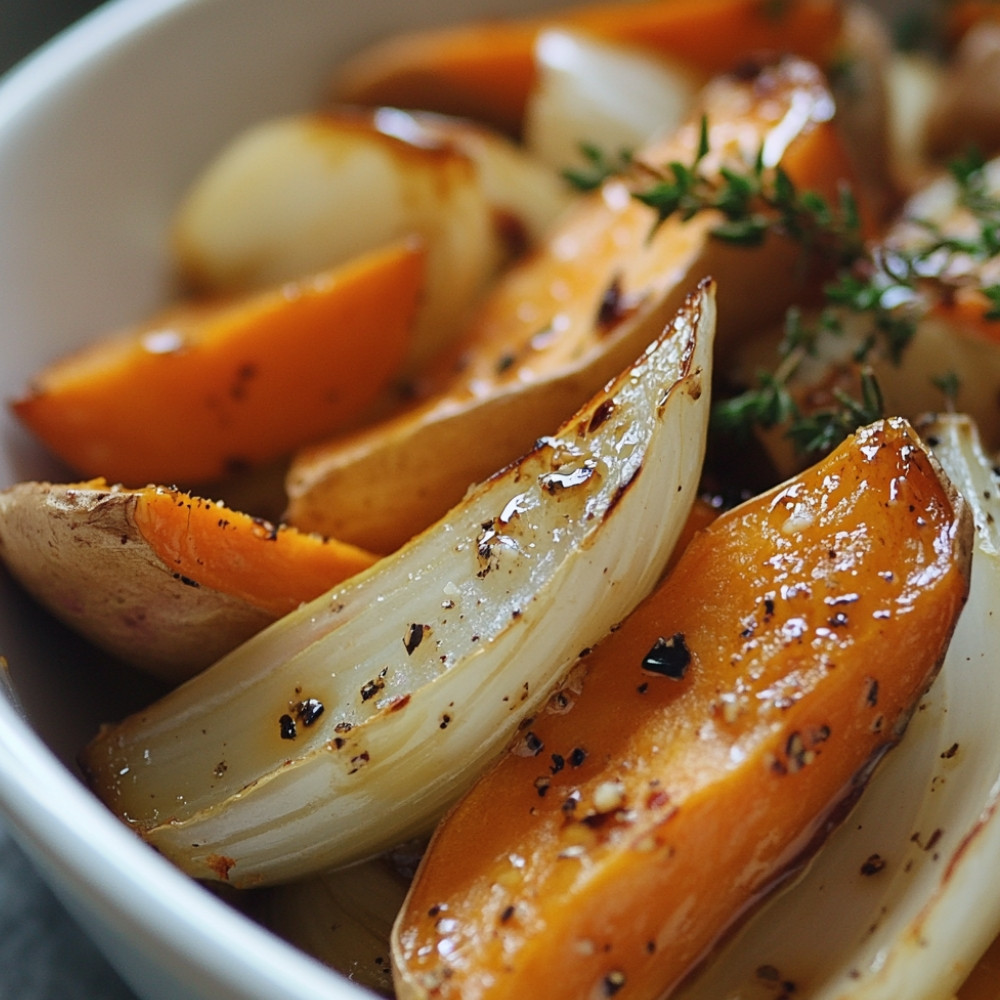 Endives, oignons et patates douces rôtis