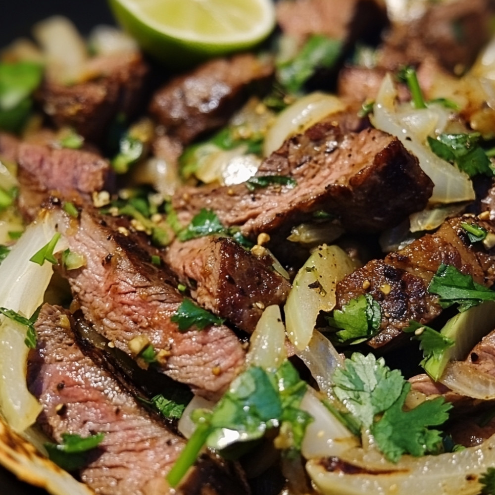 Fajitas au chou vert sauté et lanières d'entrecôte