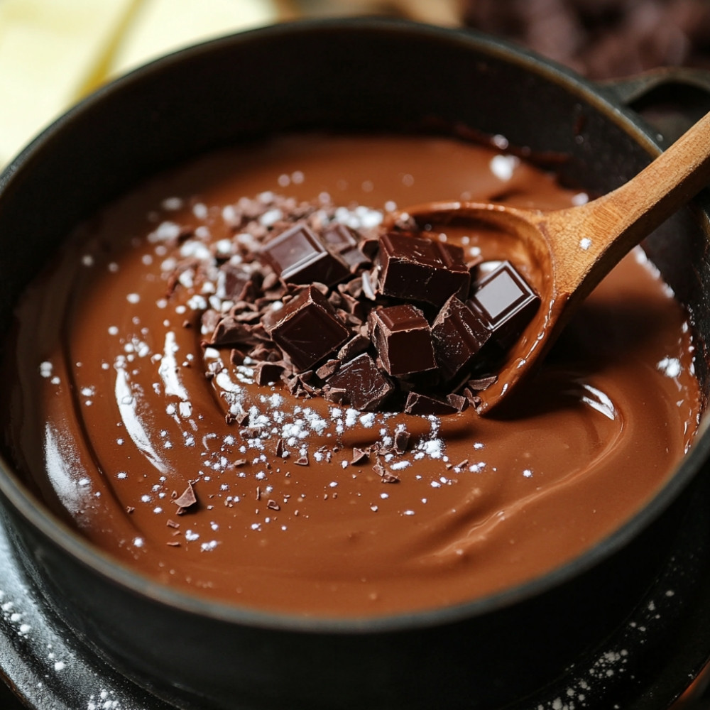 Fondue aux deux chocolats dans un gâteau