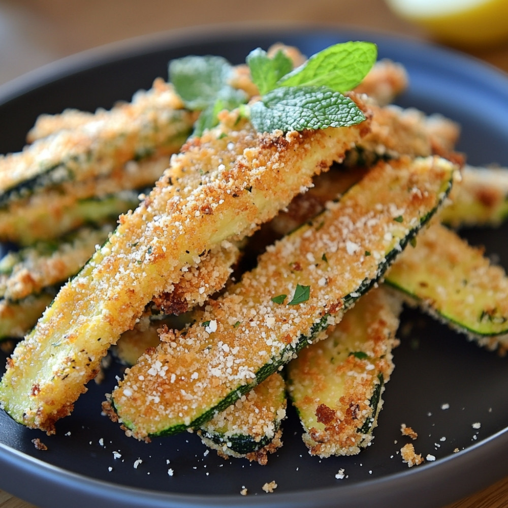 Frites de courgettes panées au parmesan sauce yaourt menthe ail