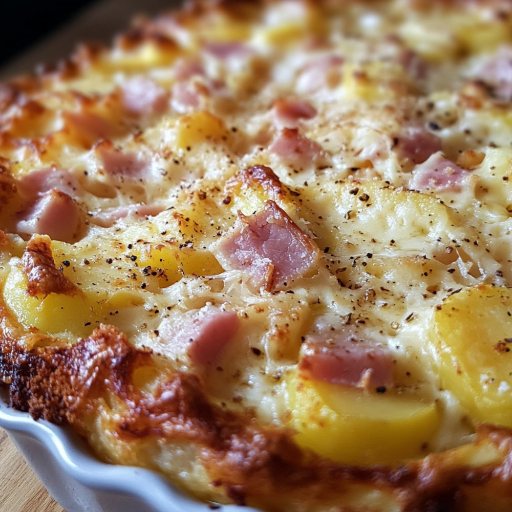 Gâteau de pommes de terre au jambon et mozzarella