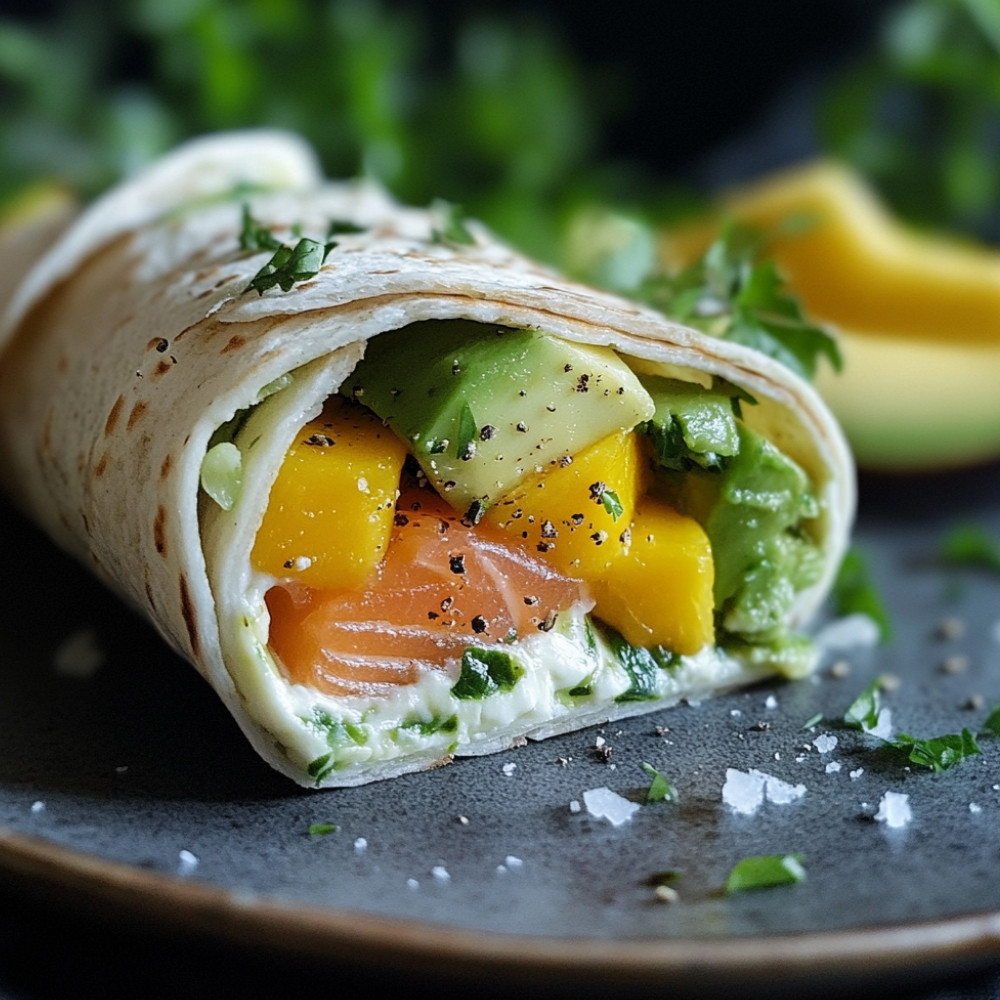 Gâteau de wraps saumon fumé avocat mangue