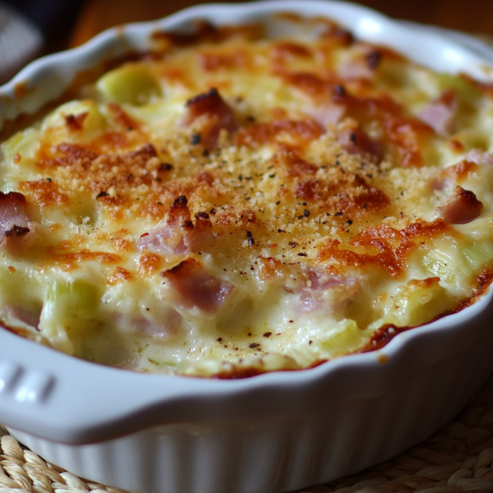 Gratin de poireaux au jambon