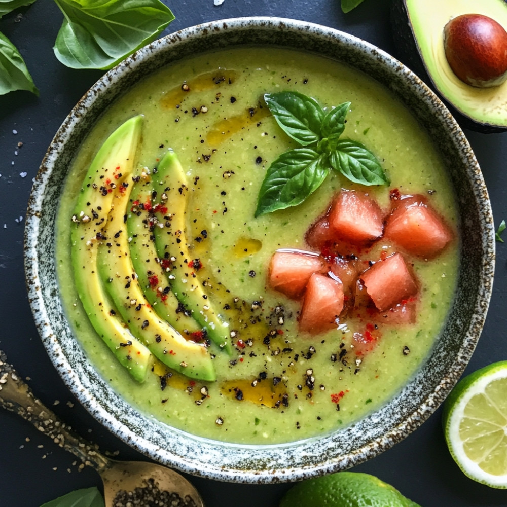 La soupe d'avocat aux billes de melon