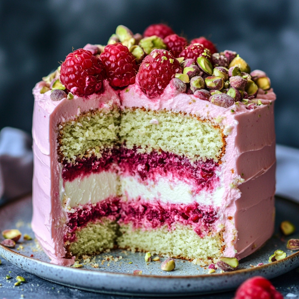 Layer cake framboises pistache