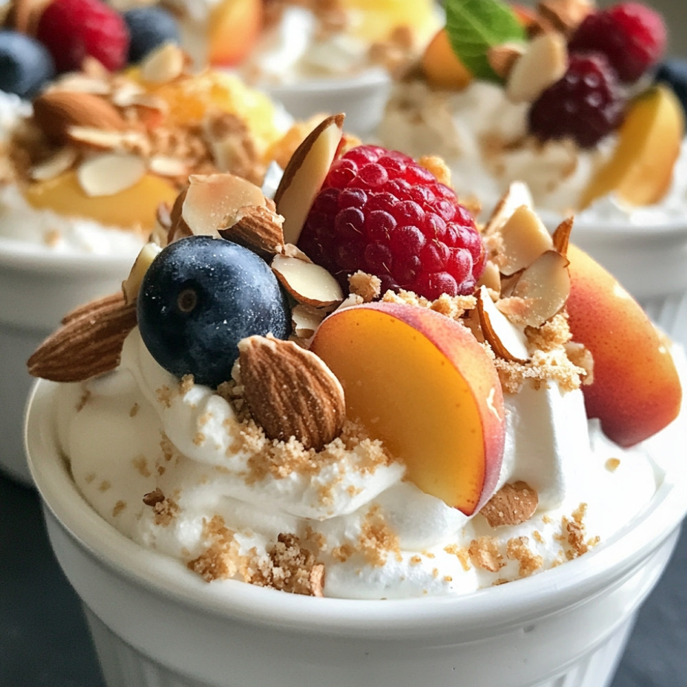 Minis pavlovas aux fruits d'été et à la crème d'amande