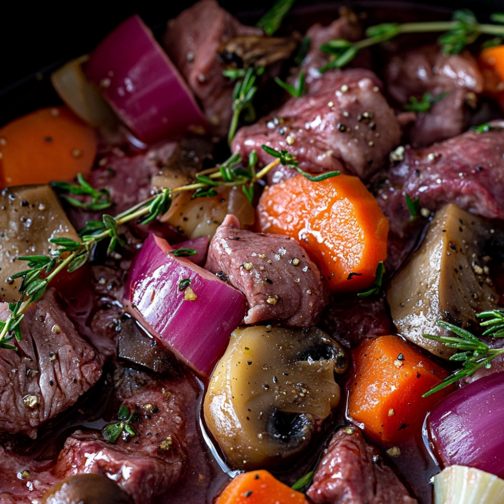 Pièce de bœuf, marinade vin et fruits rouges