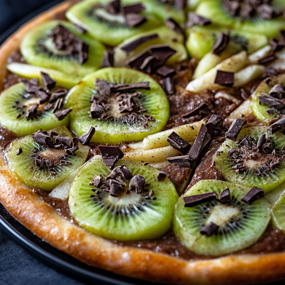 Pizza chocolat, pommes et kiwis