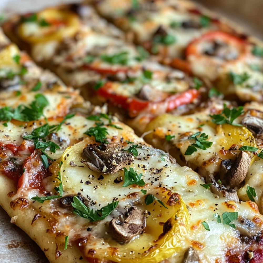 Pizza de pommes de terre avec anchois, poivrons et champignons