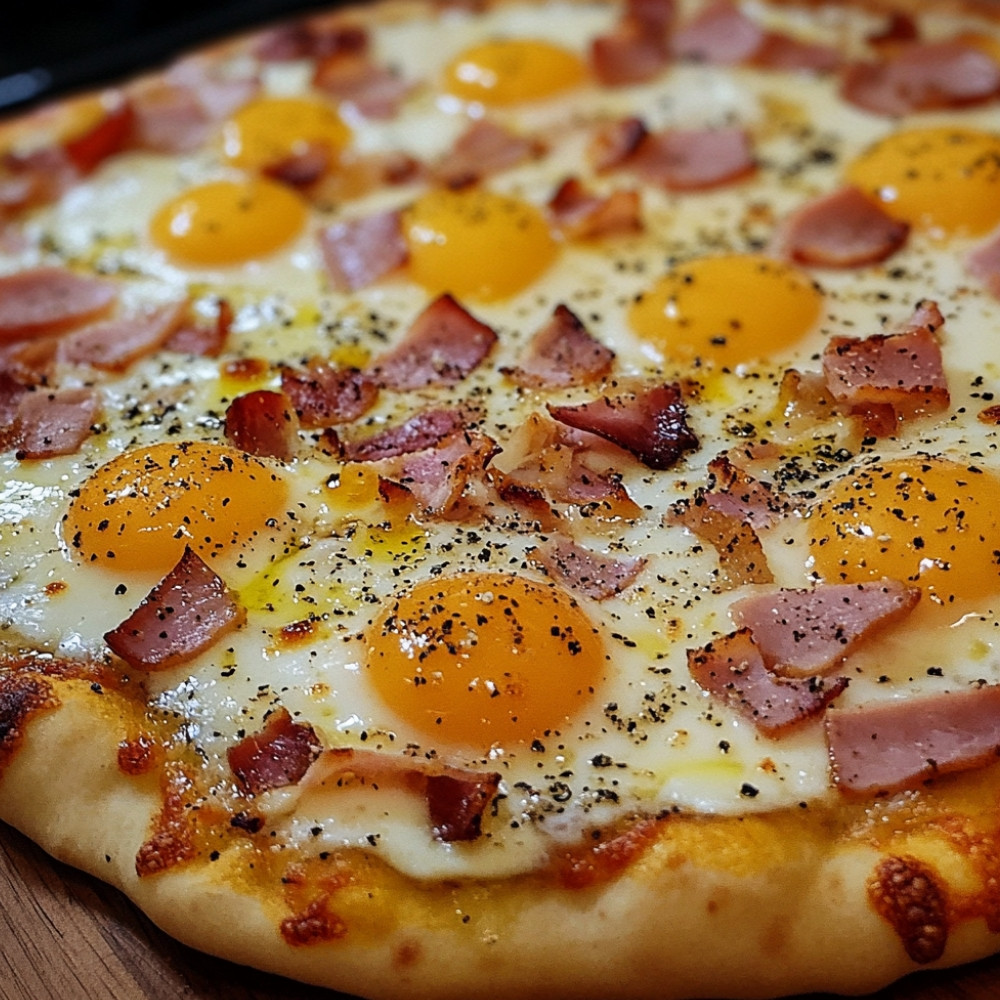 Pizza déjeuner jambon œufs bacon