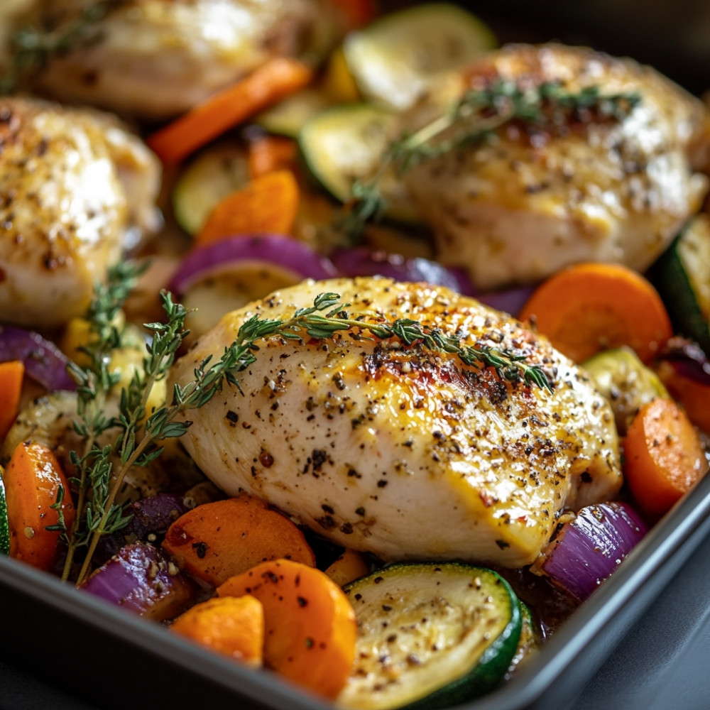 Poulet et légumes d'été au four