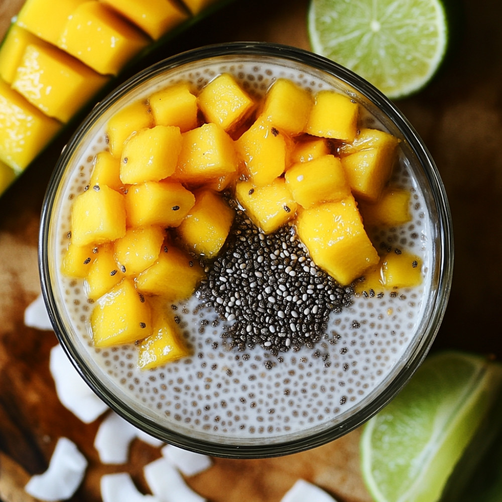 Pudding de chia au lait de coco et mangue