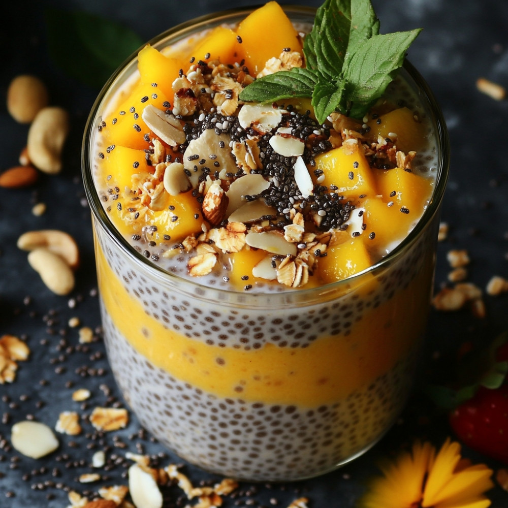 Pudding mangue-chia au muesli