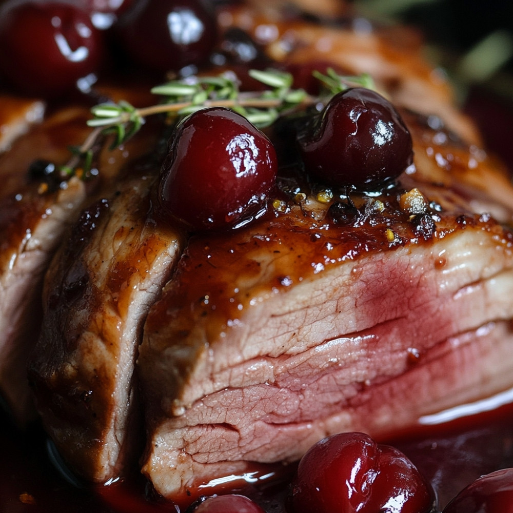 Rôti de veau au prosciutto crudo et sauce aux cerises