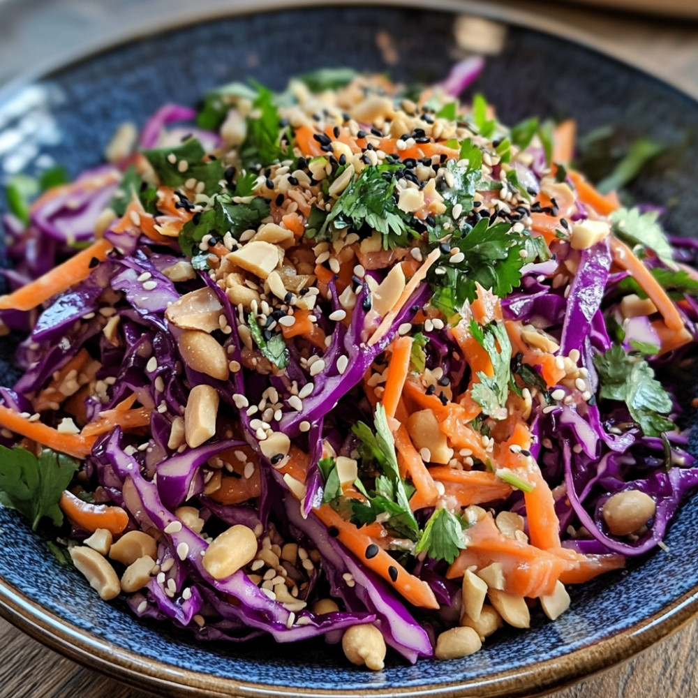 Salade de chou rouge, carottes et radis noir à la thaïlandaise