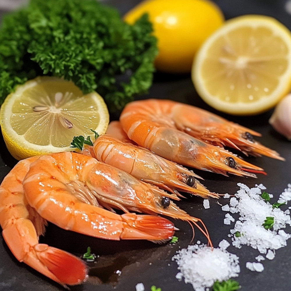 Scampis marinés au citron, à l'ail et piment d'Espelette