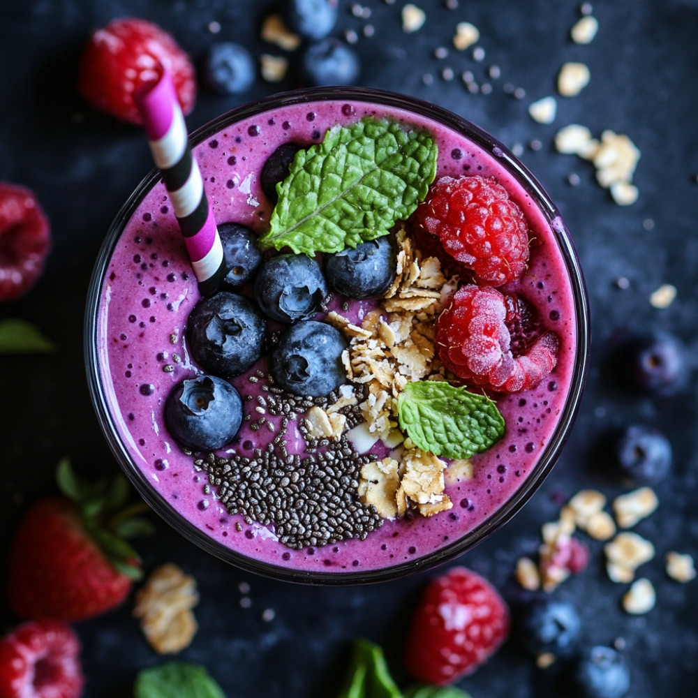 Smoothie bowl aux baies triple.