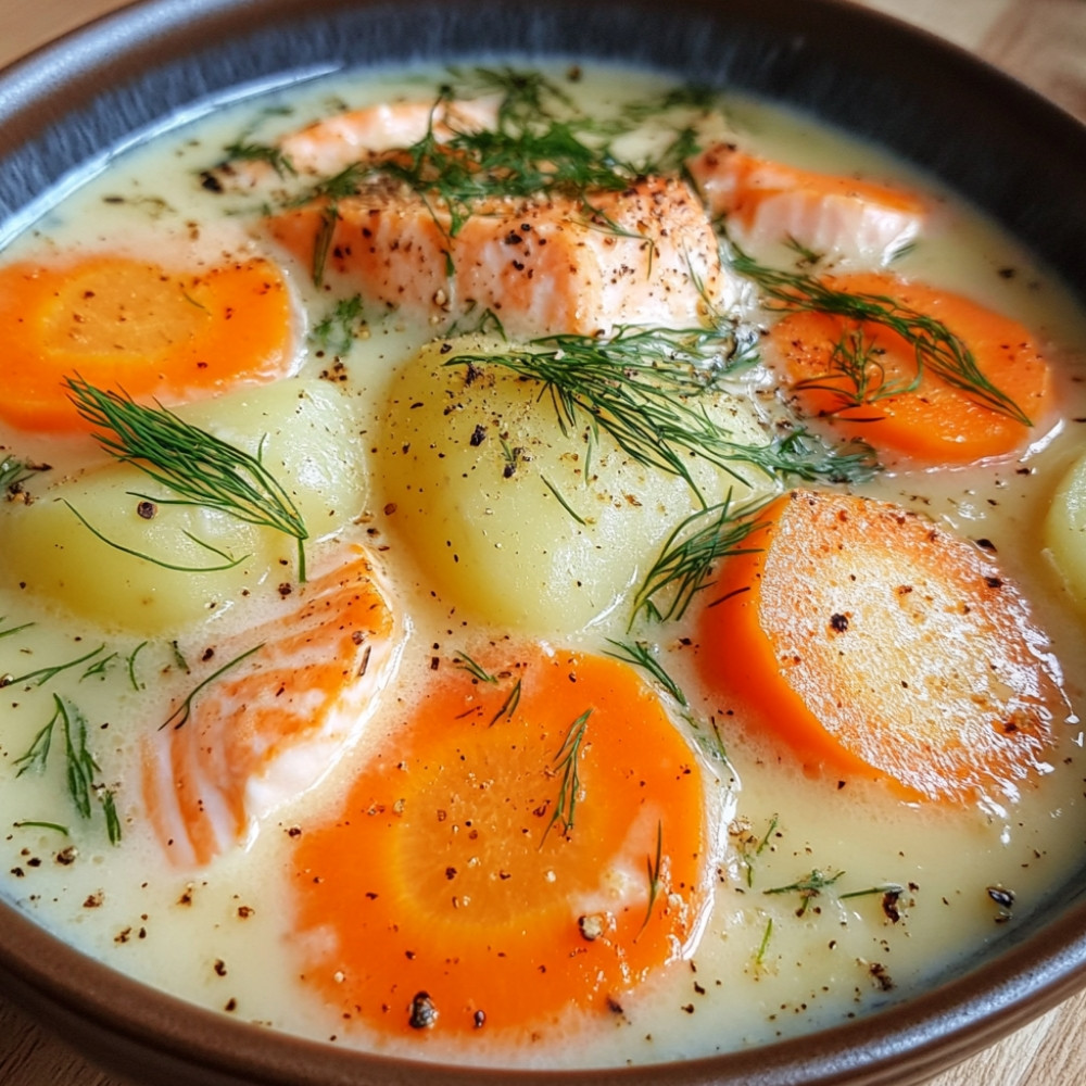 Soupe finlandaise au saumon, carottes et pommes de terre