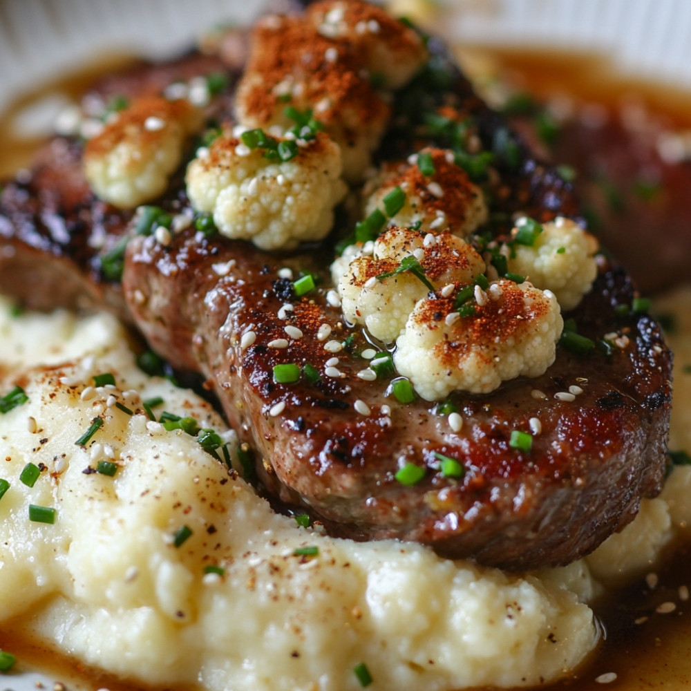 Steak de chou-fleur et chou-fleur en purée