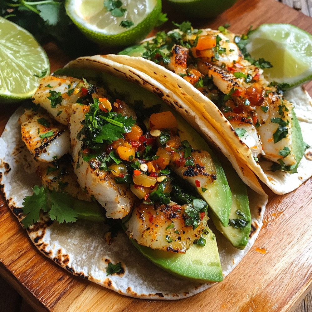 Tacos au cabillaud, avocat, coriandre