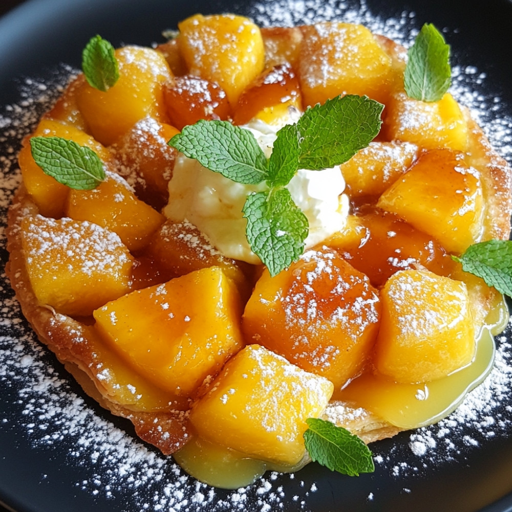 Tarte Tatin à la mangue et mascarpone à la menthe