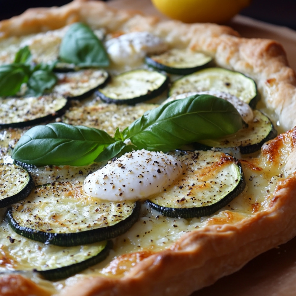 Tarte rustique courgette, burrata et parmesan