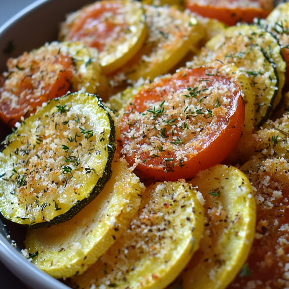 Tian de courgettes jaunes, vertes et tomates