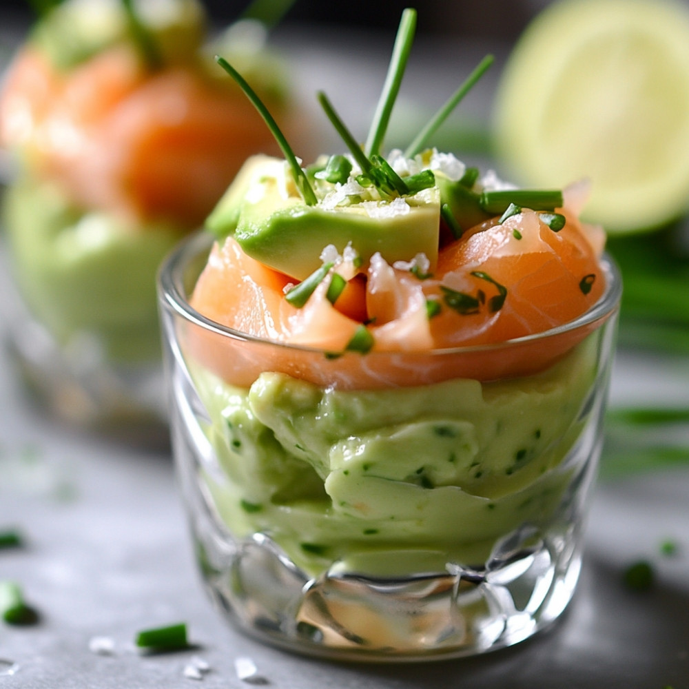 Verrines mascarpone avocat saumon au citron vert